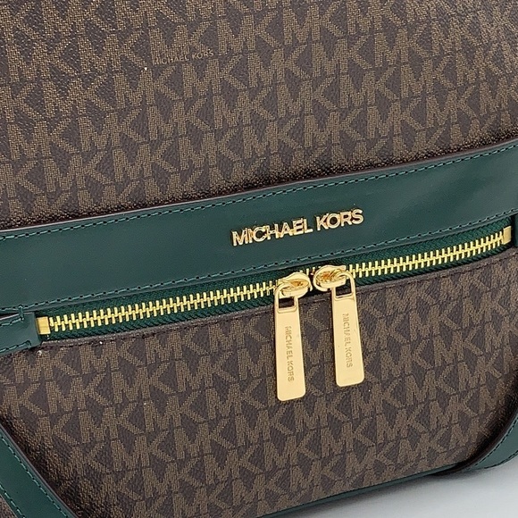 MICHAEL KORS KENLY MEDIUM BACKPACK Racing Green/ Brown signature color - Picture 15 of 16